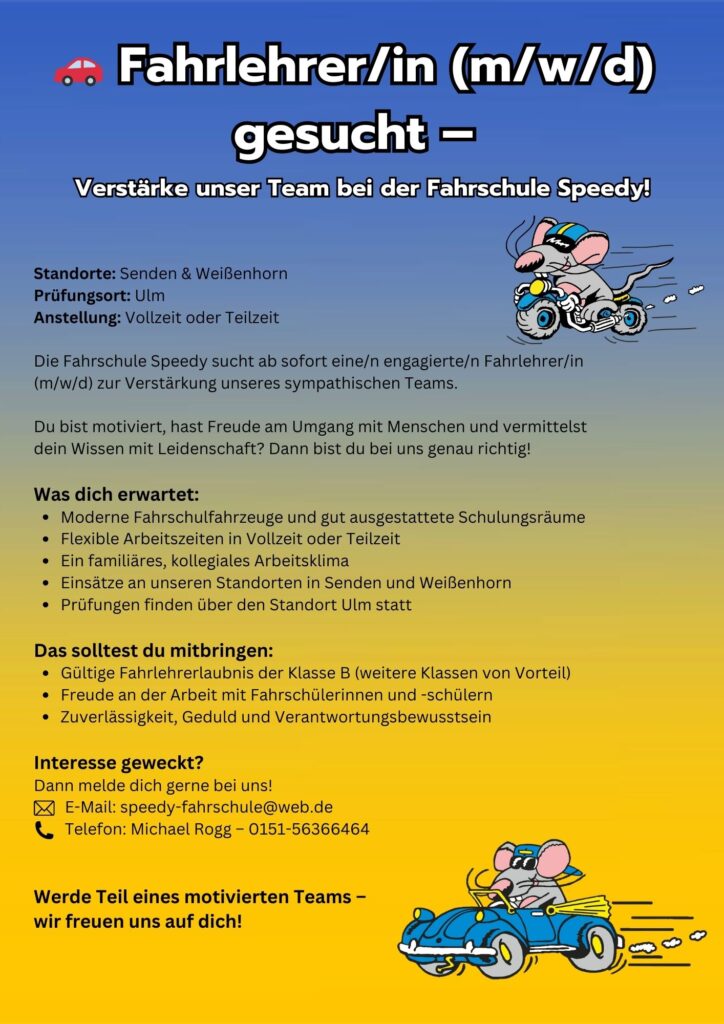 Stellenanzeige Fahrschule Speedy